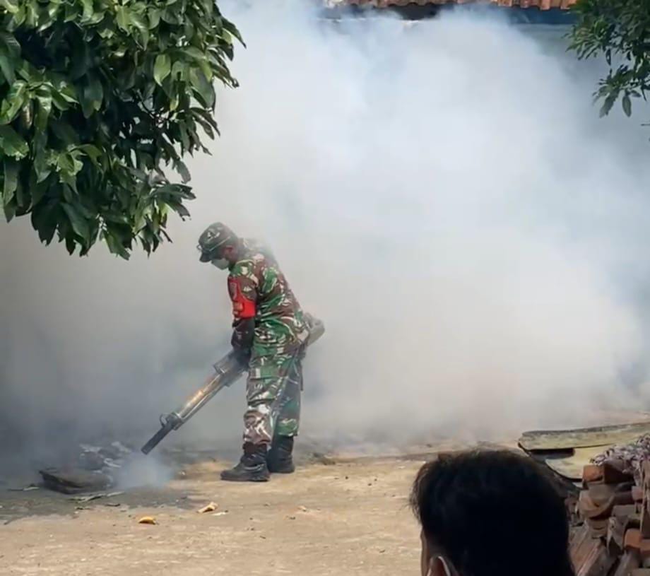 Cegah Demam Berdarah, Babinsa Pimpin Fogging di Tiga Dusun Desa Kurung