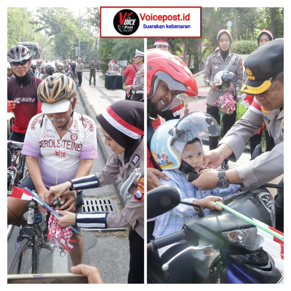 Semarak Merah Putih Sambut HUT RI ke-80 Polisi Berbagi 3.600 Bendera dan 83 Helm di Surabaya