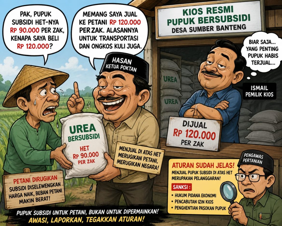 Diduga Ada Permainan Kios dan Ketua Poktan, Pupuk Bersubsidi di Desa Sumber Banteng Dijual Jauh di Atas HET
