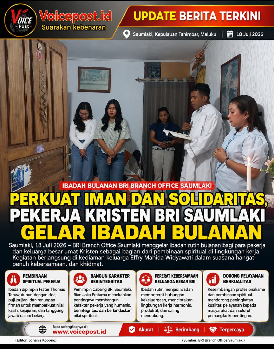 BRI Saumlaki Perkuat Solidaritas Lewat Ibadah Rutin