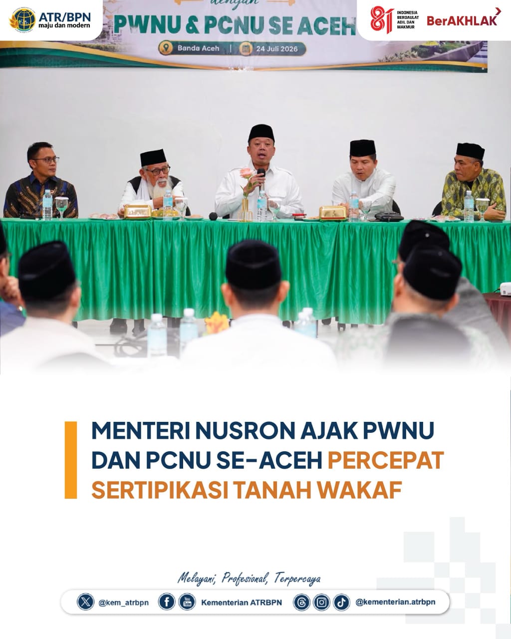 Menteri ATR/BPN Ajak Percepat Sertifikasi Tanah Wakaf