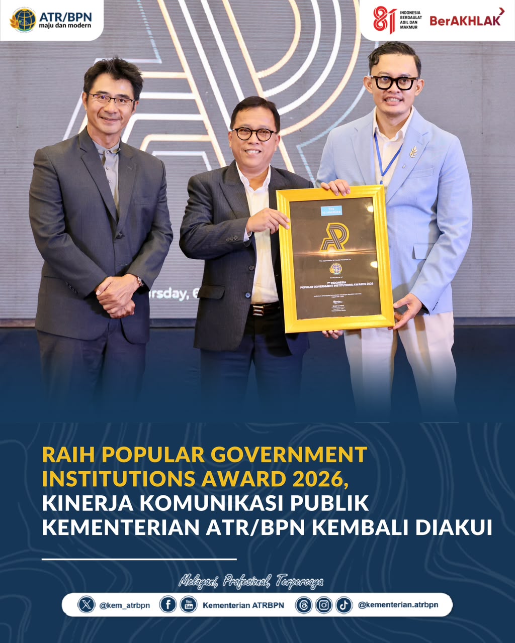 ATR/BPN Kembali Raih Popular Government Institutions Award 2026