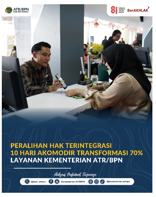 ATR/BPN Integrasikan Layanan Peralihan Hak 10 Hari guna Akomodasi 70 Persen Layanan Pertanahan