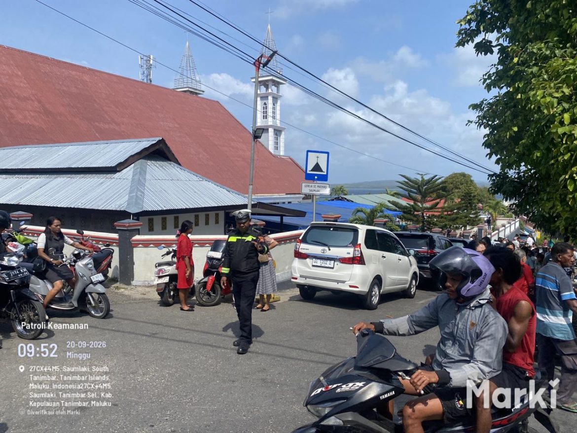 Sat Lantas Polres Kepulauan Tanimbar Intensifkan Pengamanan Ibadah Minggu