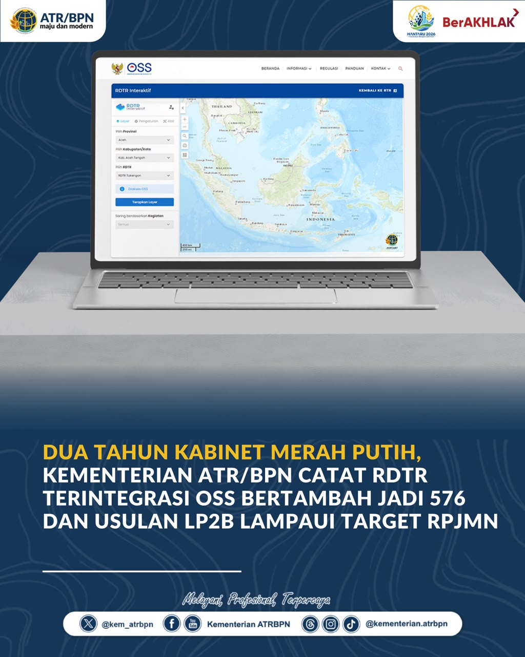 Dua Tahun Kabinet Merah Putih: Kementerian ATR/BPN Catat 576 RDTR Terintegrasi OSS dan Usulan LP2B Lampaui Target RPJMN