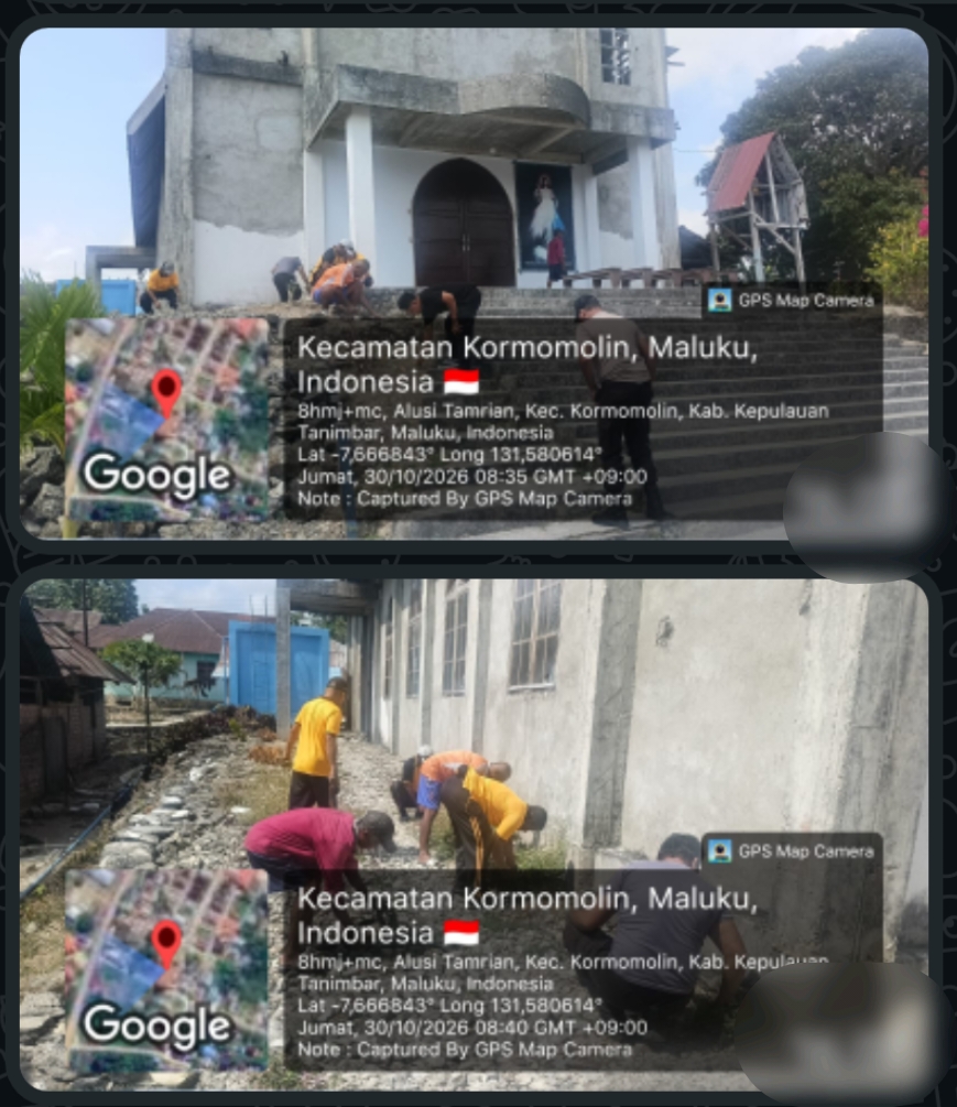 Wujudkan Lingkungan Bersih dan Asri, Kapolsek Kormomolin Pimpin Aksi Green Policing di Gereja Katolik St. Rafael Bukjalim
